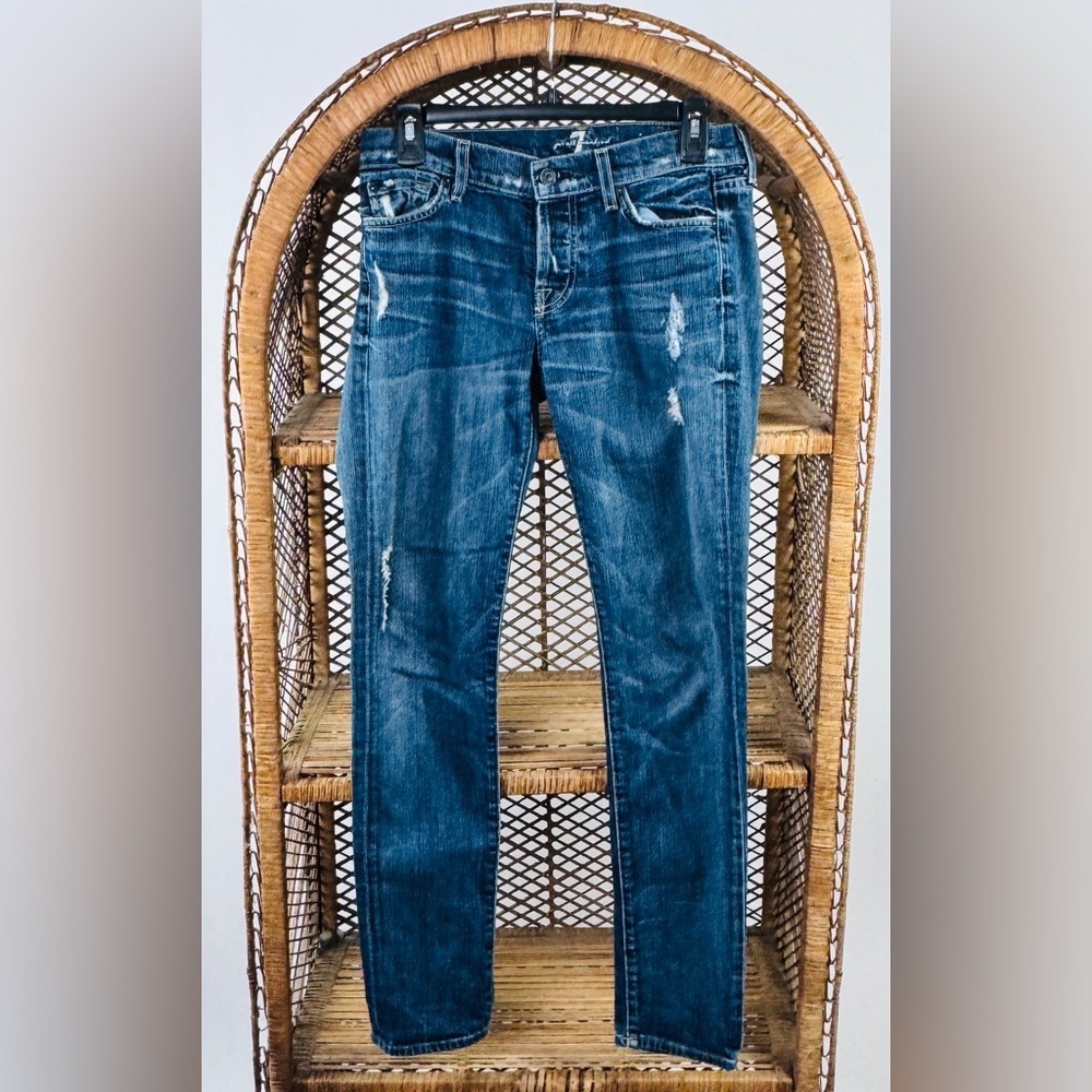 7 For All Mankind Josefina Distressed Slim Boyfriend Jeans Dark Wash Sz 25
